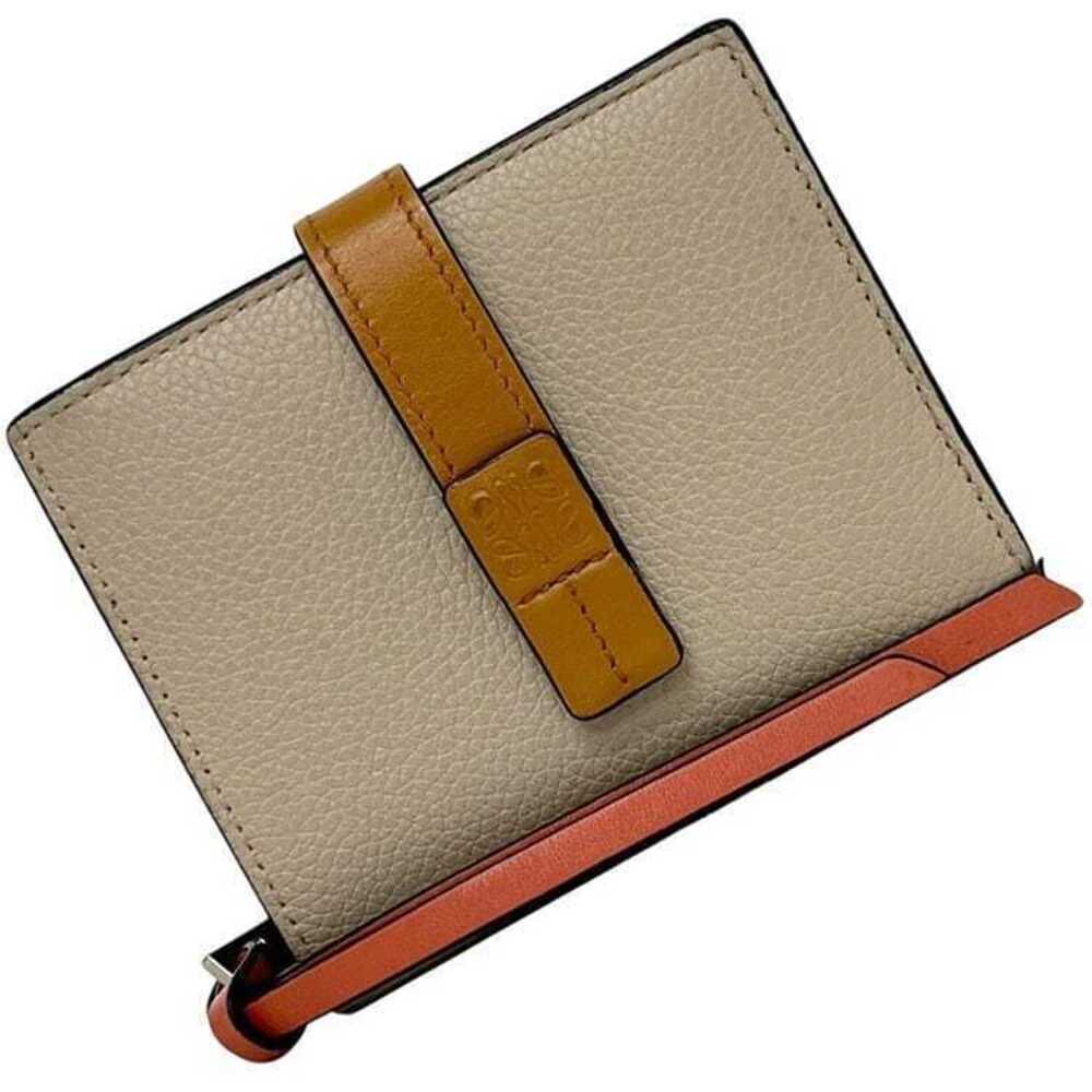Loewe Bifold Wallet Compact Zip Anagram Leather Beige Tan